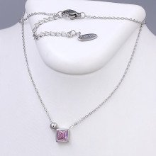 Ланцюжок Stainless Steel з кулоном. Сталь. Родій. Камені: рожевий циркон. Довжина: 42-47 см