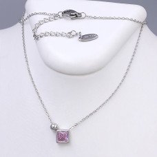 Ланцюжок Stainless Steel з кулоном. Сталь. Родій. Камені: рожевий циркон. Довжина: 42-47 см