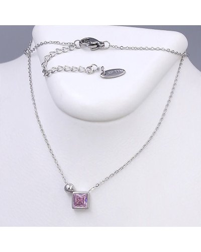 Ланцюжок Stainless Steel з кулоном. Сталь. Родій. Камені: рожевий циркон. Довжина: 42-47 см
