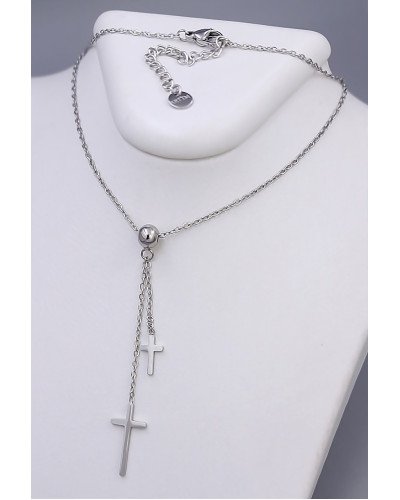 Ланцюжок Stainless Steel з хрестиками. Сталь. Родій. Довжина: 45.5-50.5 см