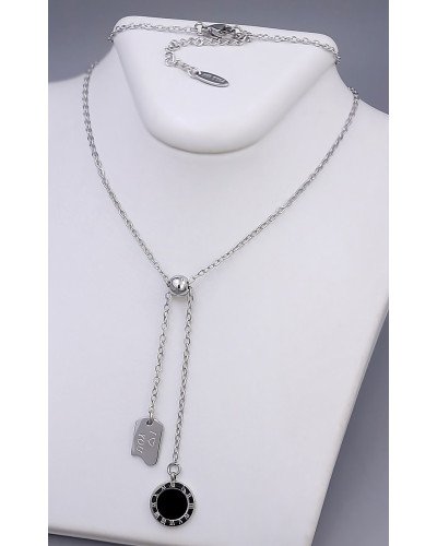 Ланцюжок Stainless Steel з кулонами із чорною емаллю. Сталь. Родій. Довжина: 45.5-50.5 см