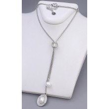 Ланцюжок Stainless Steel з кулонами з перлами. Сталь. Родій. Камені: білий циркон. Довжина: 46-50.5 см