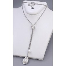 Ланцюжок Stainless Steel з кулонами з перлами. Сталь. Родій. Камені: білий циркон. Довжина: 46-50.5 см
