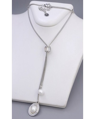 Ланцюжок Stainless Steel з кулонами з перлами. Сталь. Родій. Камені: білий циркон. Довжина: 46-50.5 см