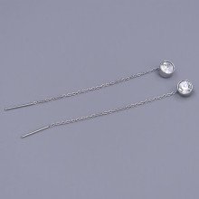 Сережки-протяжки Stainless Steel. Сталь. Родій. Камені: білий циркон Довжина: 68 мм