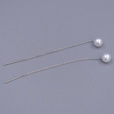 Сережки-протяжки Stainless Steel з білими перлами. Сталь. Родій. Довжина: 70 мм