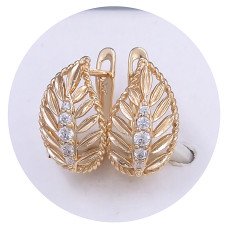Сережки ХР. Позолота 18К. Камені: білий циркон. Довжина: 16 мм. Ширина: 10 мм.