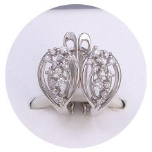 Сережки ХР. Родій. Камені: білий циркон. Довжина: 16 мм. Ширина: 9 мм.