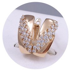Сережки ХР. Позолота 18К. Камені: білий циркон. Довжина: 17 мм. Ширина: 7 мм.