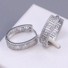 Сережки ХР. Родій. Камені: білий циркон. Довжина: 22 мм. Ширина: 6 мм