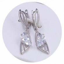 Сережки ХР. Родій. Камені: білий циркон. Довжина: 41 мм. Ширина: 10 мм