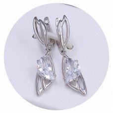 Сережки ХР. Родій. Камені: білий циркон. Довжина: 41 мм. Ширина: 10 мм