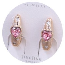 Сережки XР. Позолота 18К. Камені: Swarovski рожевий колір і білий циркон. Довжина: 18 мм. Ширина: 6 мм.
