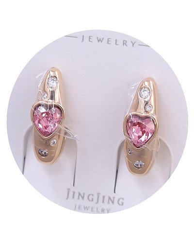 Сережки XР. Позолота 18К. Камені: Swarovski рожевий колір і білий циркон. Довжина: 18 мм. Ширина: 6 мм.