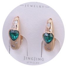 Сережки XР. Позолота 18К. Камені: Swarovski зелений і білий циркон. Довжина: 18 мм. Ширина: 6 мм.