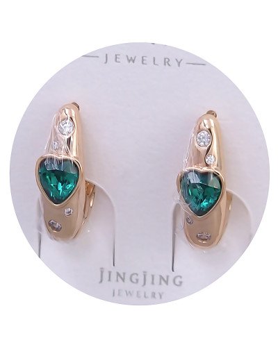 Сережки XР. Позолота 18К. Камені: Swarovski зелений і білий циркон. Довжина: 18 мм. Ширина: 6 мм.