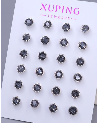 Сережки-гвоздики ХР. Родій. Камені: Swarovski чорного кольору. Діаметр: 6 мм 12 пар
