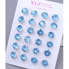 Сережки-гвоздики XР. Позолота 18К. Камені: Swarovski блакитного кольору. Діаметр: 7 мм 12 пар