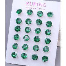 Сережки-гвоздики XР. Позолота 18К. Камені: Swarovski зеленого кольору. Діаметр: 7 мм 12 пар