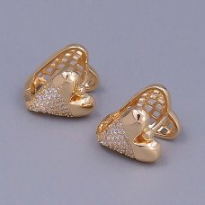 Сережки ХР. Позолота 18К. Камені: білий циркон. Довжина: 13 мм. Ширина: 12 мм.