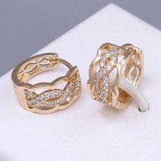 Сережки ХР. Позолота 18К. Камені: білий циркон. Діаметр: 15 мм. Ширина: 8 мм.