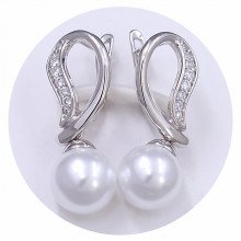 Сережки XР з перлами. Родій. Камені: білий циркон. Довжина: 30 мм Ширина: 10 мм