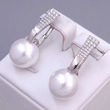 Сережки XР з перлами. Родій. Камені: білий циркон. Довжина: 30 мм Ширина: 13 мм