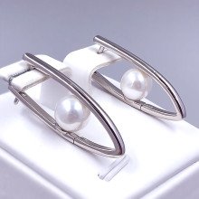 Сережки XР з перлами. Родій. Довжина: 30 мм Ширина: 8 мм
