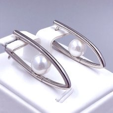 Сережки XР з перлами. Родій. Довжина: 30 мм Ширина: 8 мм