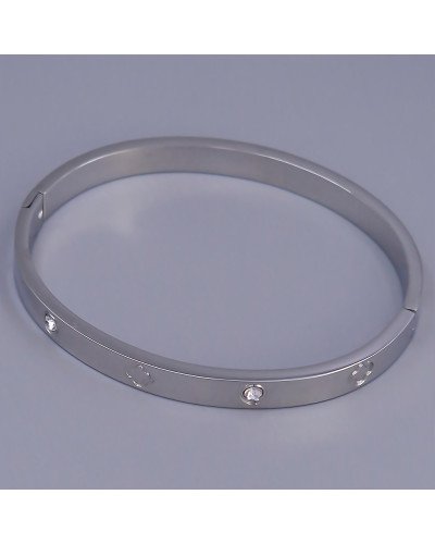Жорсткий браслет Stainless Steel. Сталь. Родій. Камені: білий циркон. Діаметр: 65 мм