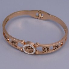 Жорсткий браслет Stainless Steel. Сталь. Позолота ЧВ. Камені: білий циркон. Діаметр: 65 мм