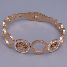 Жорсткий браслет Stainless Steel. Сталь. Позолота ЧВ. Камені: білий циркон. Діаметр: 64 мм
