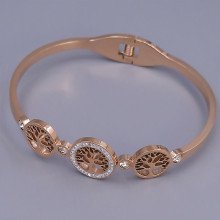 Жорсткий браслет Stainless Steel. Сталь. Позолота ЧВ. Камені: білий циркон. Діаметр: 63 мм