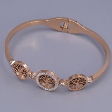 Жорсткий браслет Stainless Steel. Сталь. Позолота ЧВ. Камені: білий циркон. Діаметр: 63 мм