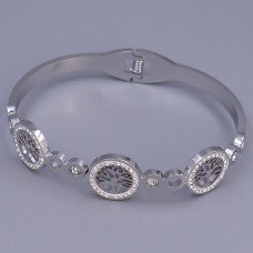 Жорсткий браслет Stainless Steel. Сталь. Родій. Камені: білий циркон. Діаметр: 65 мм