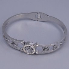 Жорсткий браслет Stainless Steel. Сталь. Родій. Камені: білий циркон. Діаметр: 65 мм