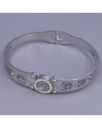 Жорсткий браслет Stainless Steel. Сталь. Родій. Камені: білий циркон. Діаметр: 65 мм
