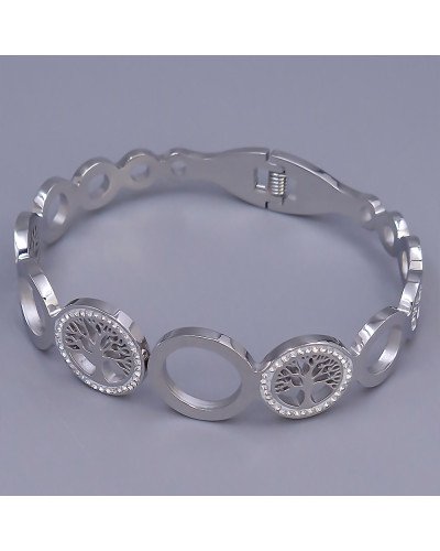 Жорсткий браслет Stainless Steel. Сталь. Родій. Камені: білий циркон. Діаметр: 65 мм