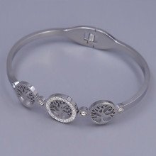 Жорсткий браслет Stainless Steel. Сталь. Родій. Камені: білий циркон. Діаметр: 64 мм