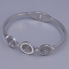 Жорсткий браслет Stainless Steel. Сталь. Родій. Камені: білий циркон. Діаметр: 64 мм