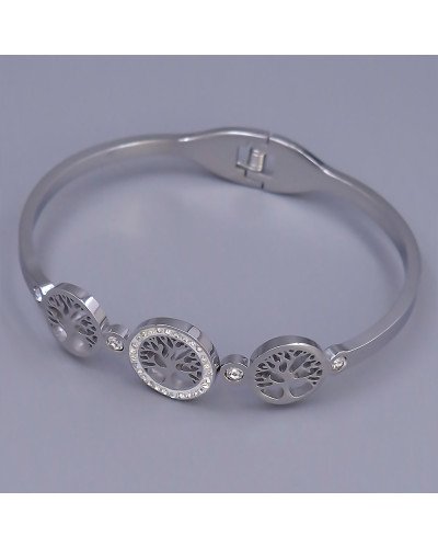 Жорсткий браслет Stainless Steel. Сталь. Родій. Камені: білий циркон. Діаметр: 64 мм