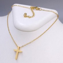 Ланцюжок із хрестиком Stainless Steel. Сталь. Позолота 18К із лимонним відтінком. Довжина: 40-45 см