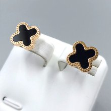 Сережки-гвоздики Stainless Steel з чорною емаллю. Сталь. Позолота ЧВ. Діаметр: 9 мм