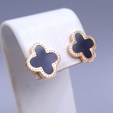 Сережки-гвоздики Stainless Steel з чорною емаллю. Сталь. Позолота ЧВ. Діаметр: 11 мм