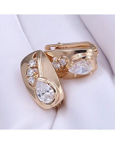 Сережки ХР. Позолота 18К. Камені: білий циркон. Довжина: 16 мм. Ширина: 9 мм.