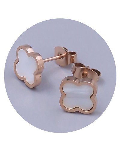 Сережки-гвоздики Stainless Steel з білою емаллю. Сталь. Позолота ЧВ. Довжина: 14 мм. Ширина: 8 мм.