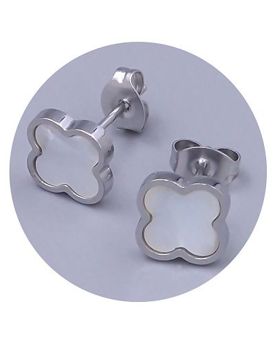 Сережки-гвоздики Stainless Steel з білою емаллю. Сталь. Родій. Довжина: 14 мм. Ширина: 8 мм.
