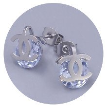Сережки-гвоздики Stainless Steel. Сталь. Родій. Камені: білий циркон. Довжина: 17 мм. Ширина: 9 мм.