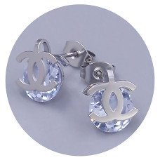 Сережки-гвоздики Stainless Steel. Сталь. Родій. Камені: білий циркон. Довжина: 17 мм. Ширина: 9 мм.