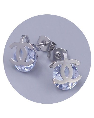 Сережки-гвоздики Stainless Steel. Сталь. Родій. Камені: білий циркон. Довжина: 17 мм. Ширина: 9 мм.